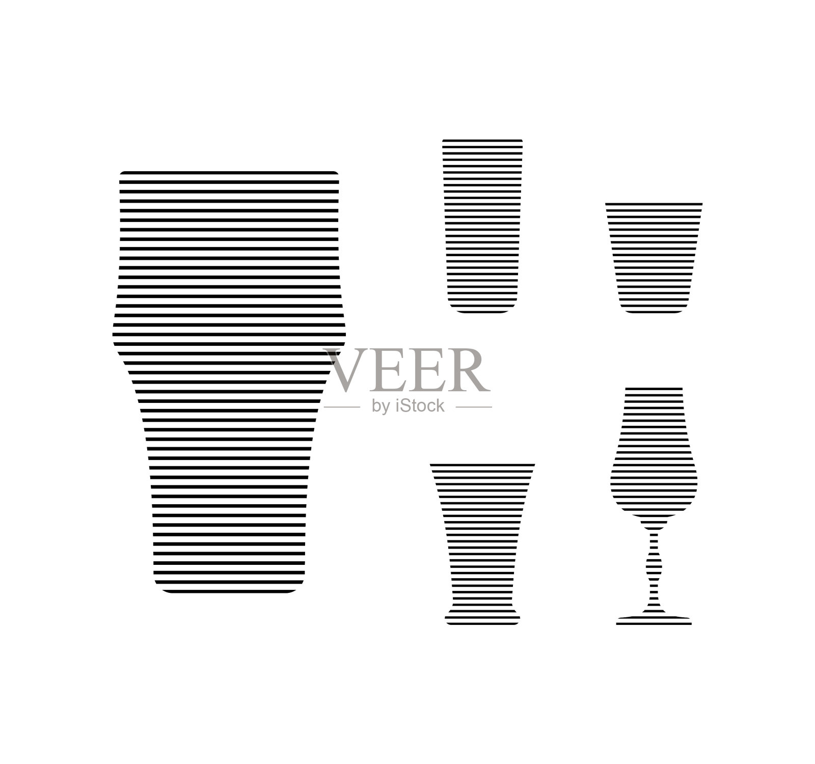 啤酒朗姆酒伏特加龙舌兰酒酒杯中极简主义插画图片素材