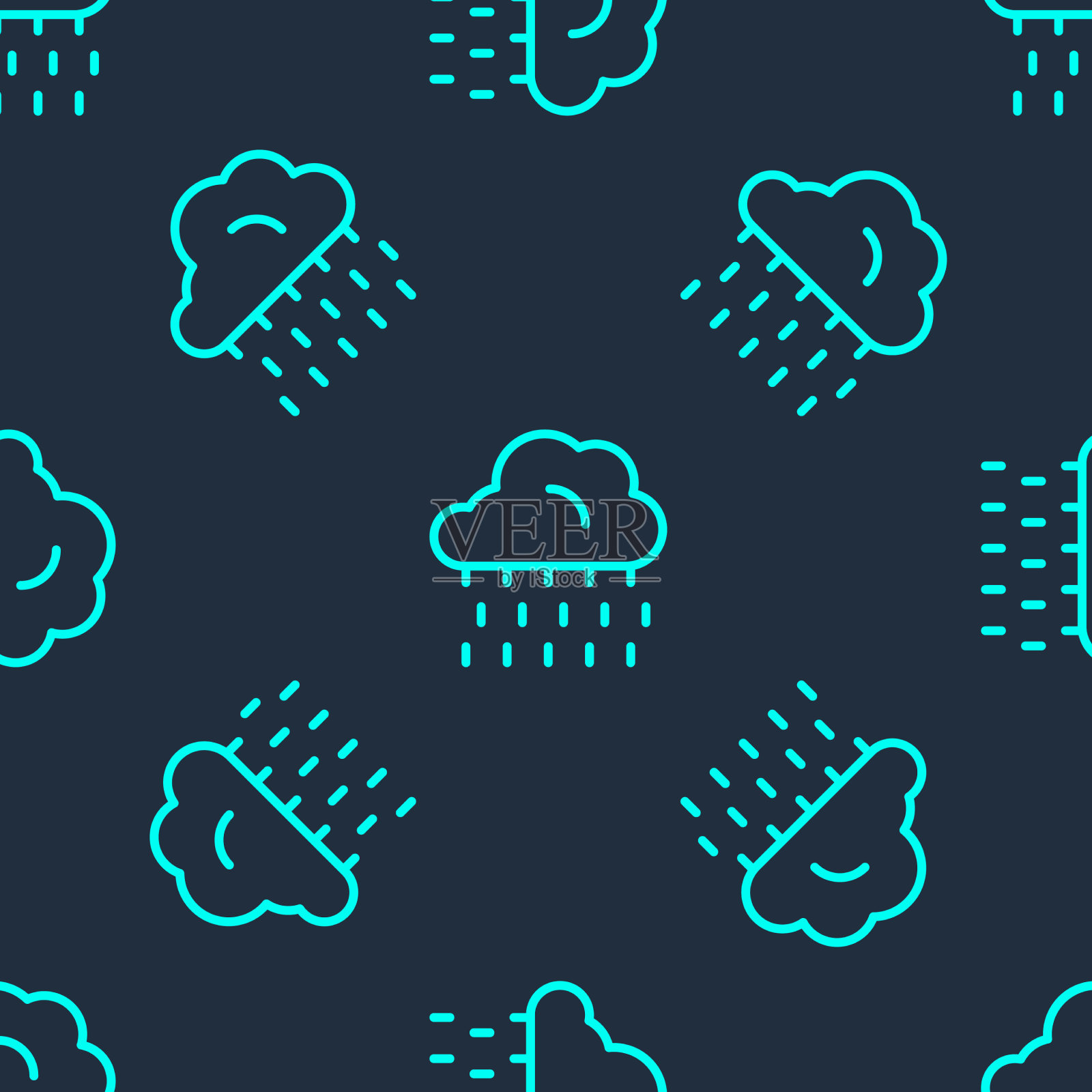 绿线云与雨图标隔离无缝插画图片素材