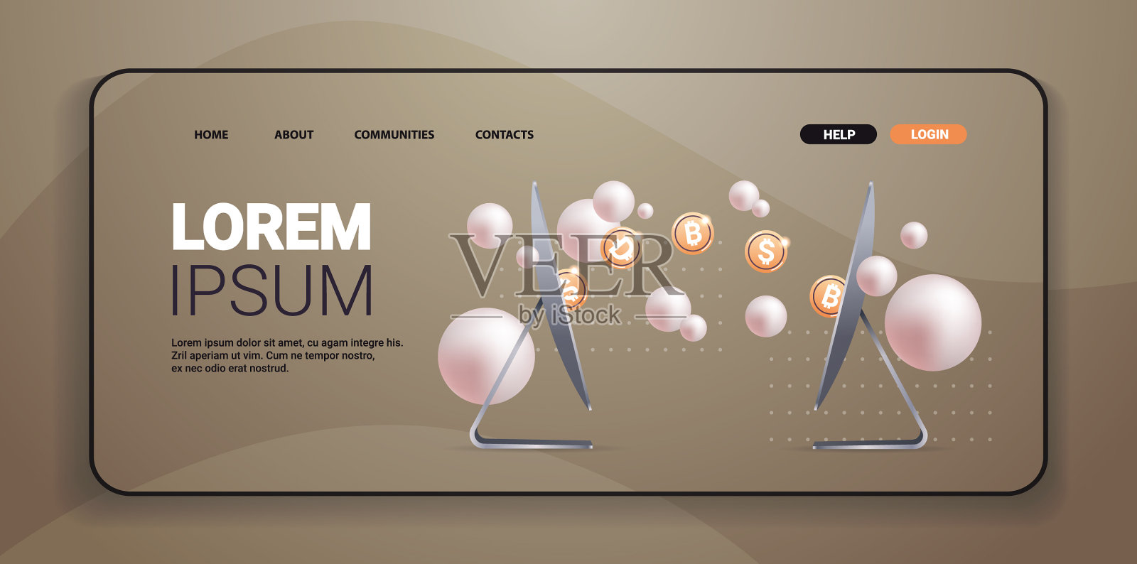 在电脑显示器之间放置金币插画图片素材