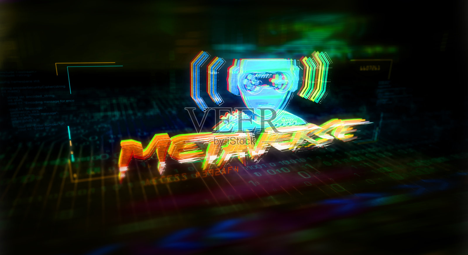 赛博朋克城市风格介绍与Metaverse主题3d插图照片摄影图片