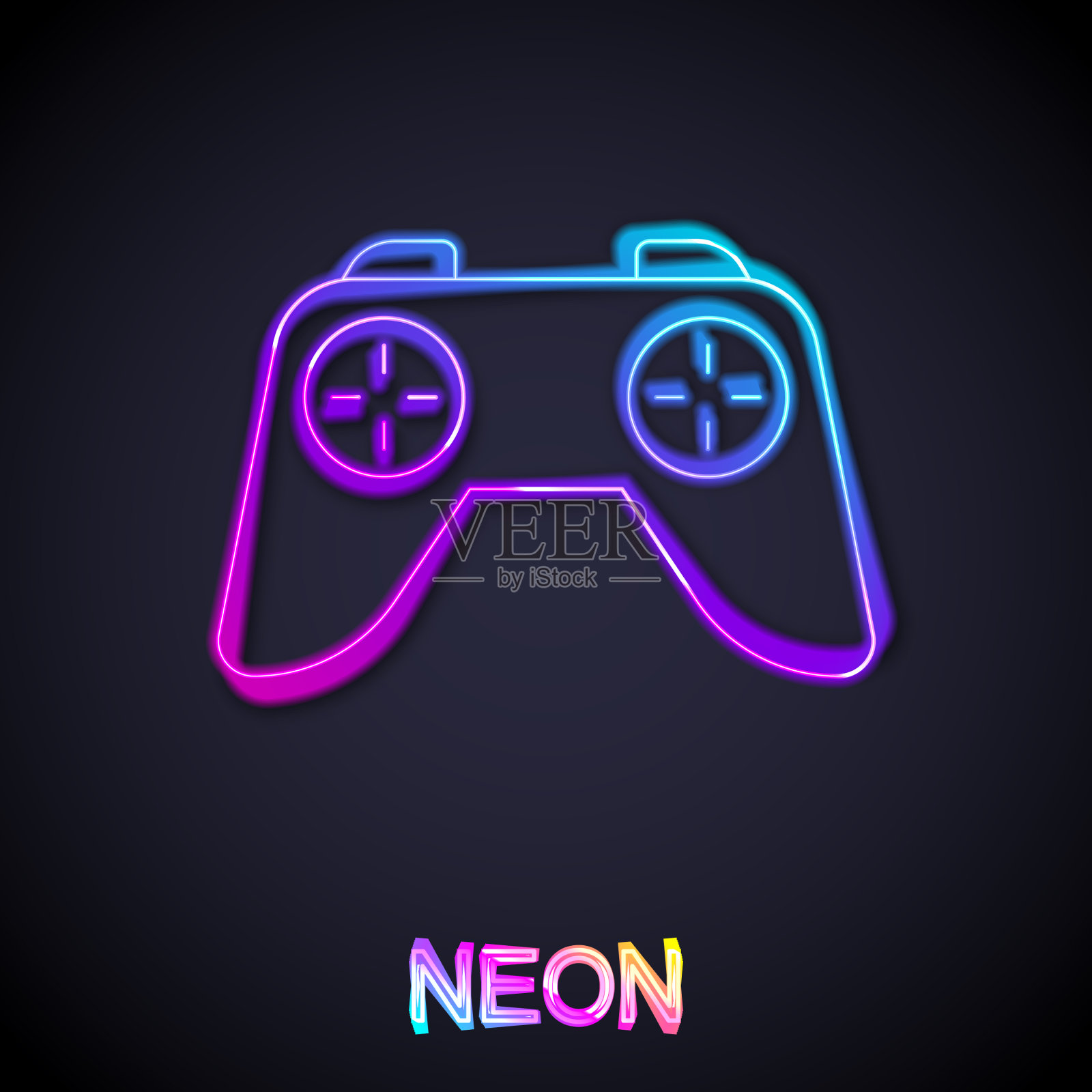 发光霓虹线游戏控制器或摇杆为插画图片素材
