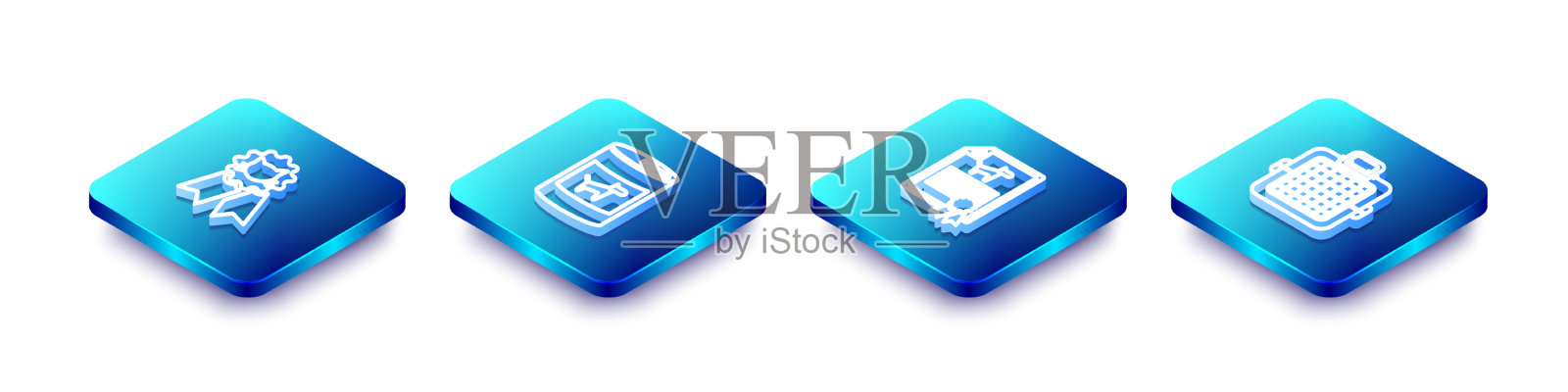 设置等距线猫奖励标志罐头食品图标素材