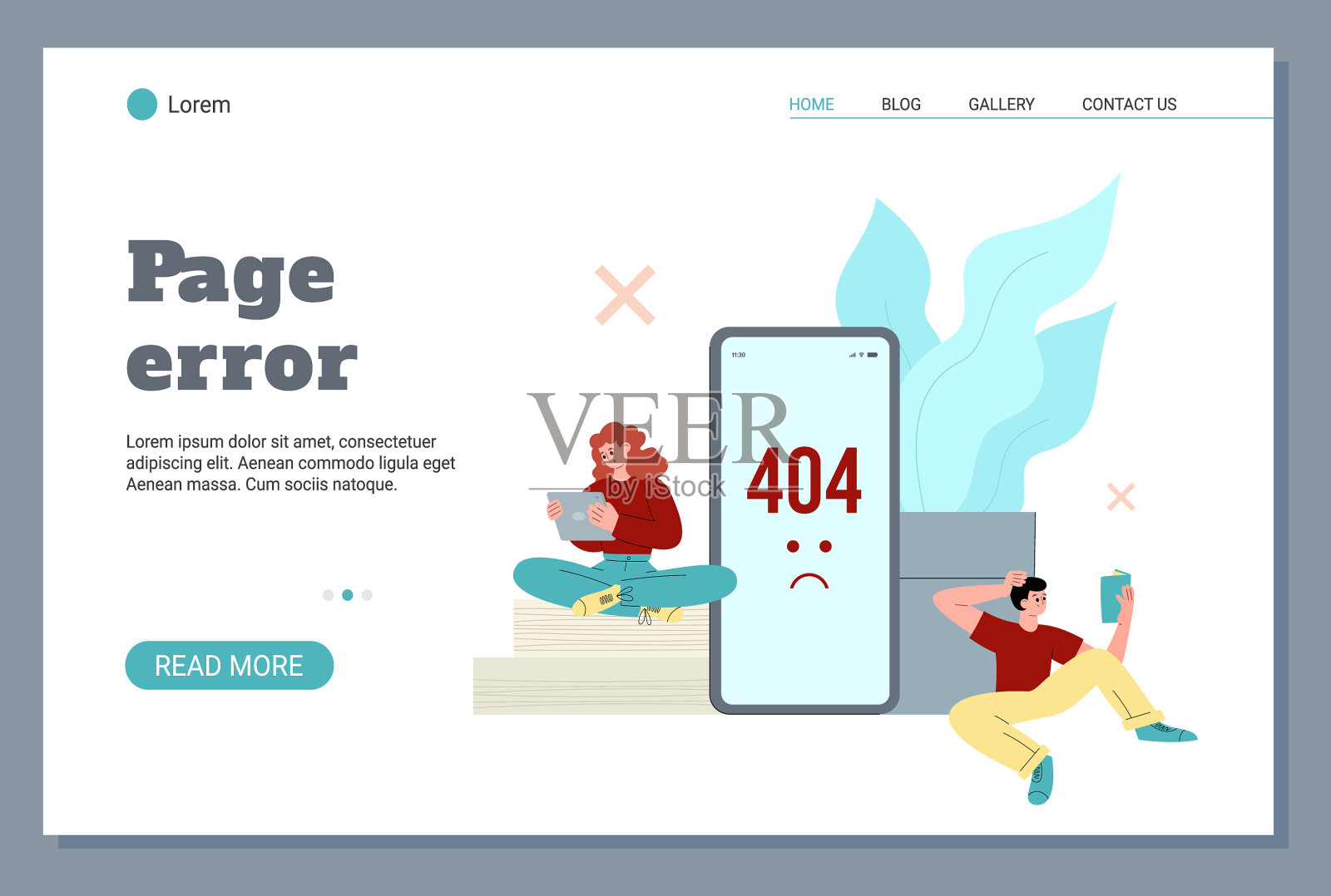 网站横幅布局404错误页面平面卡通设计模板素材