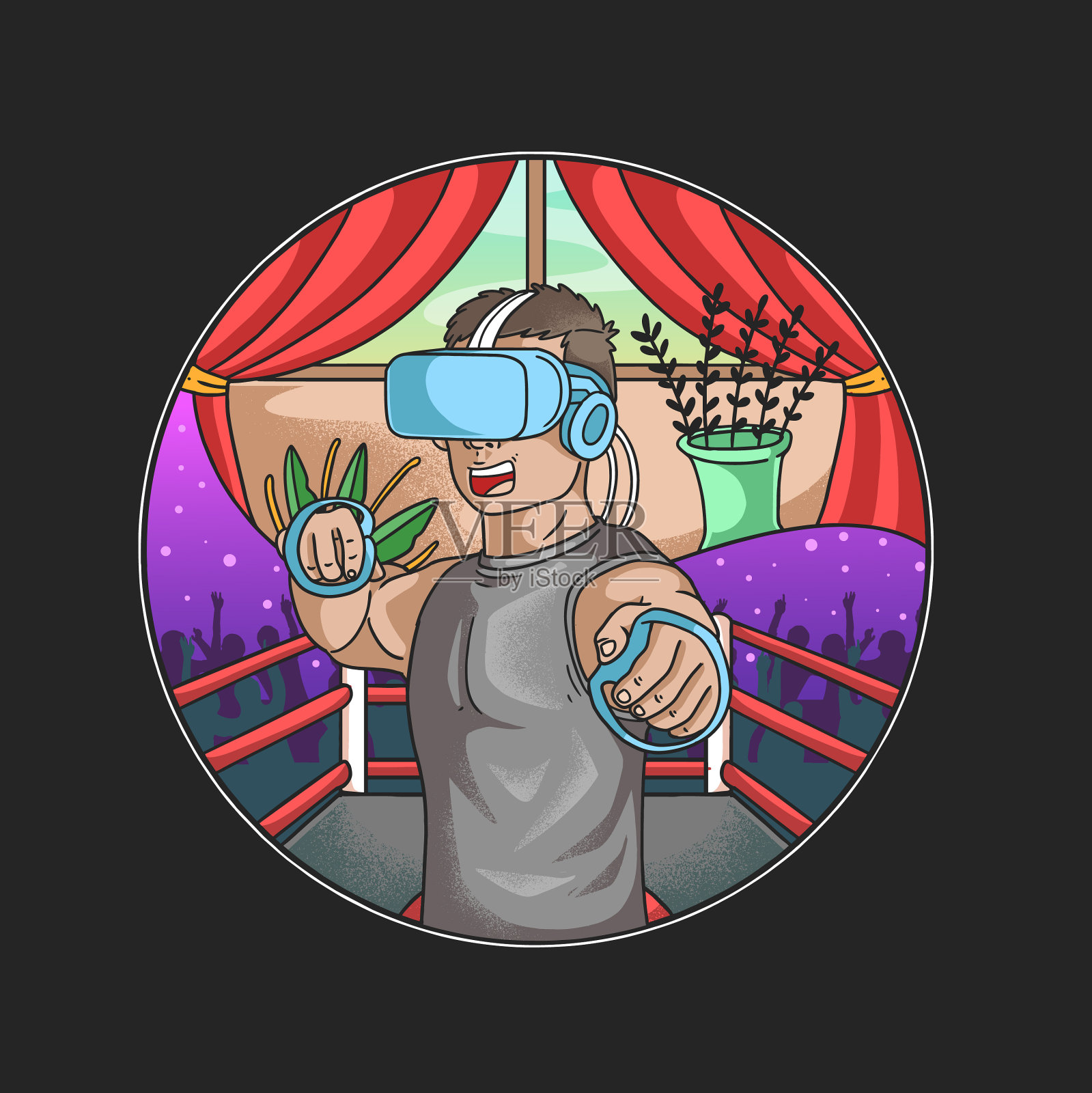 虚拟竞技拳击游戏体验插画图片素材