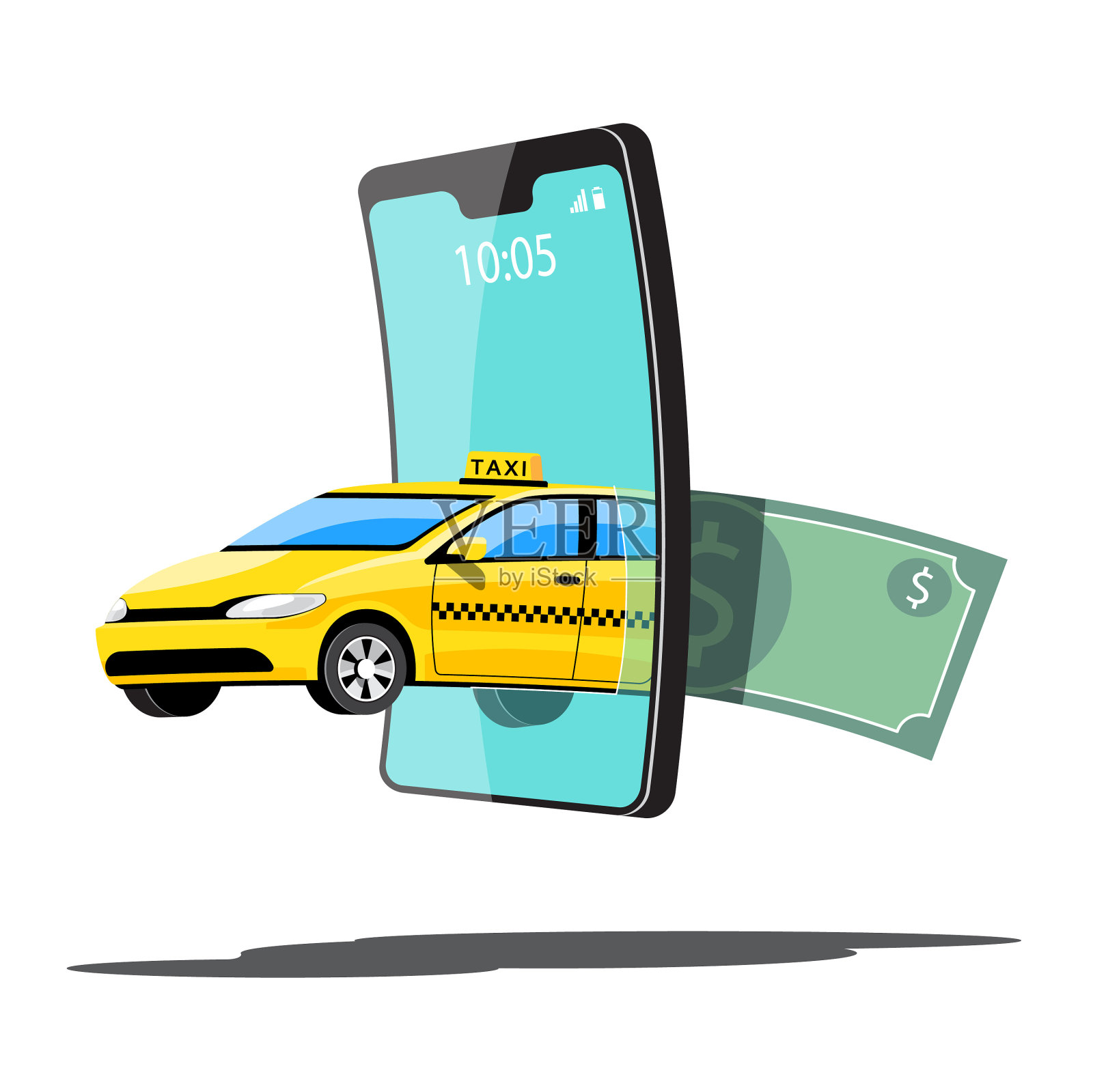 使用智能手机应用的快递出租车服务设计元素图片