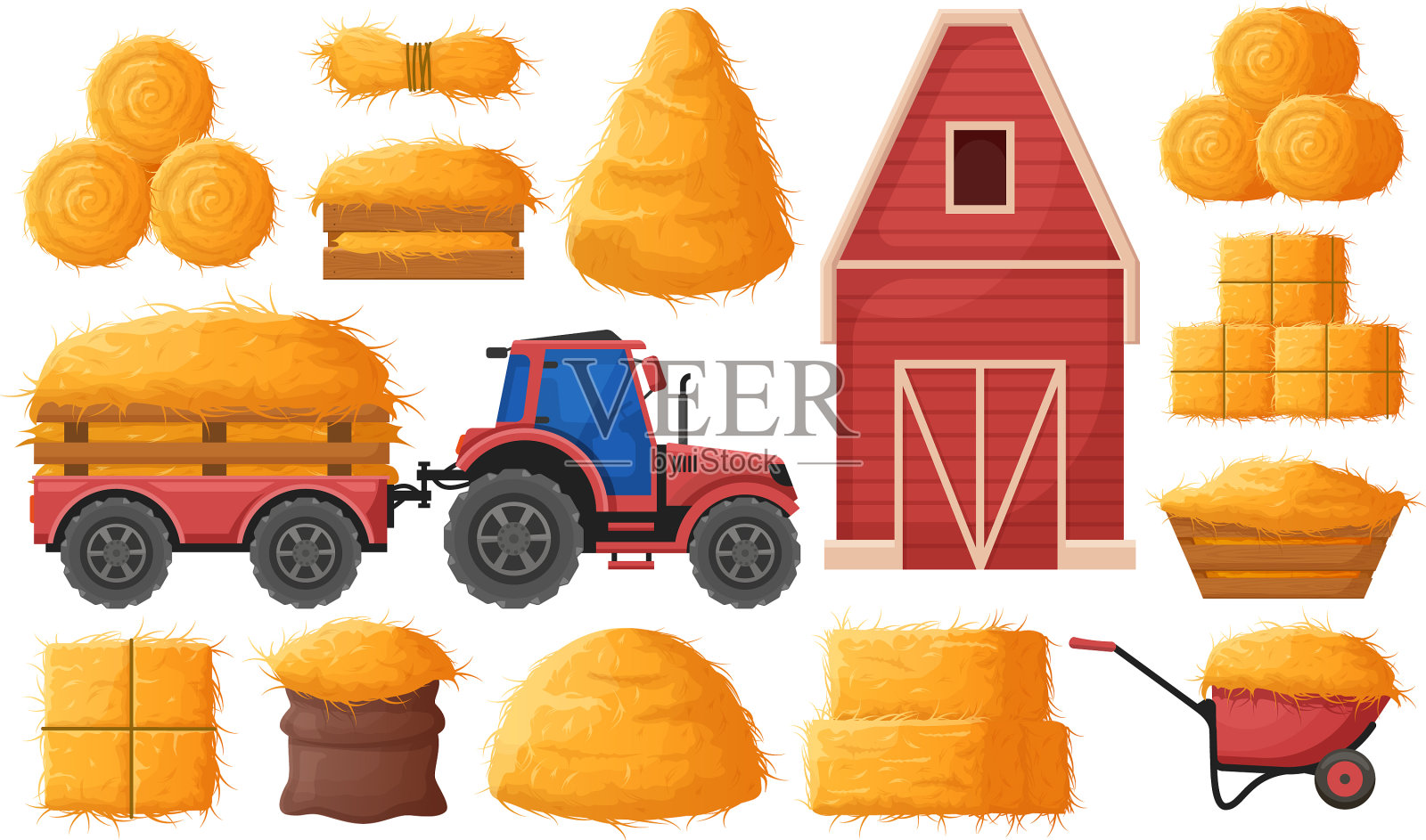 农场干草,制作干草,阁楼,稻草,谷仓和设计元素图片