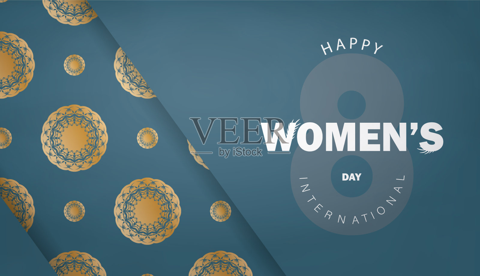 假日传单3月8日蓝色与冬季金色设计模板素材