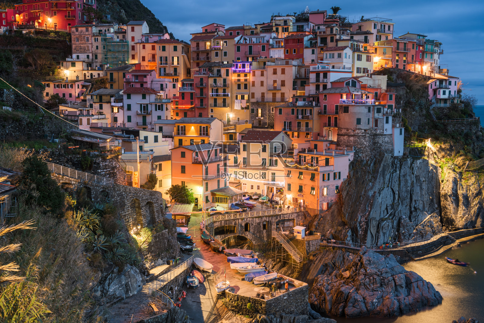 Manarola, La香料,意大利沿海景观在五个国家照片摄影图片