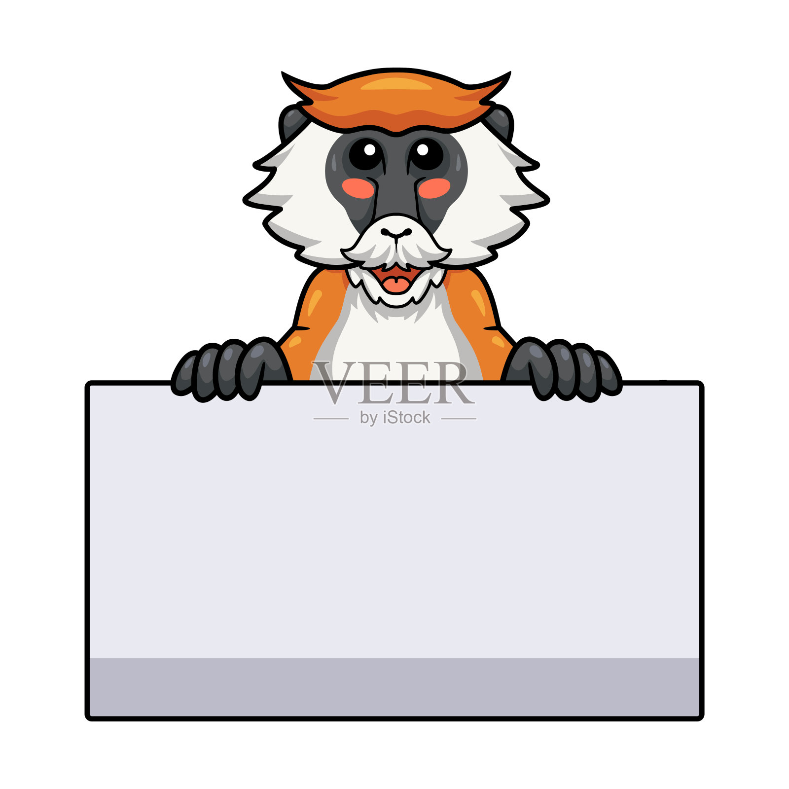 可爱的小熊猫卡通猴与空白的标志插画图片素材