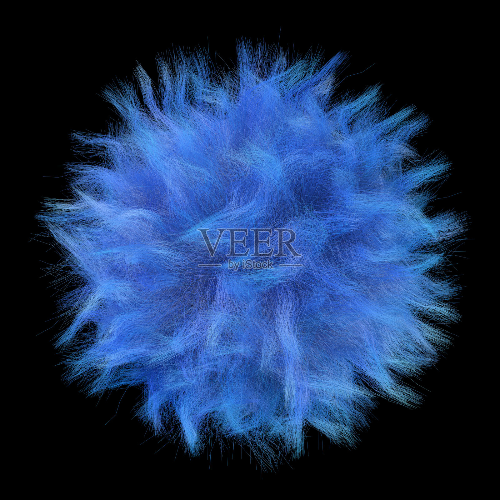 蓝色的球体。黑色背景。抽象插图,3d渲染。照片摄影图片