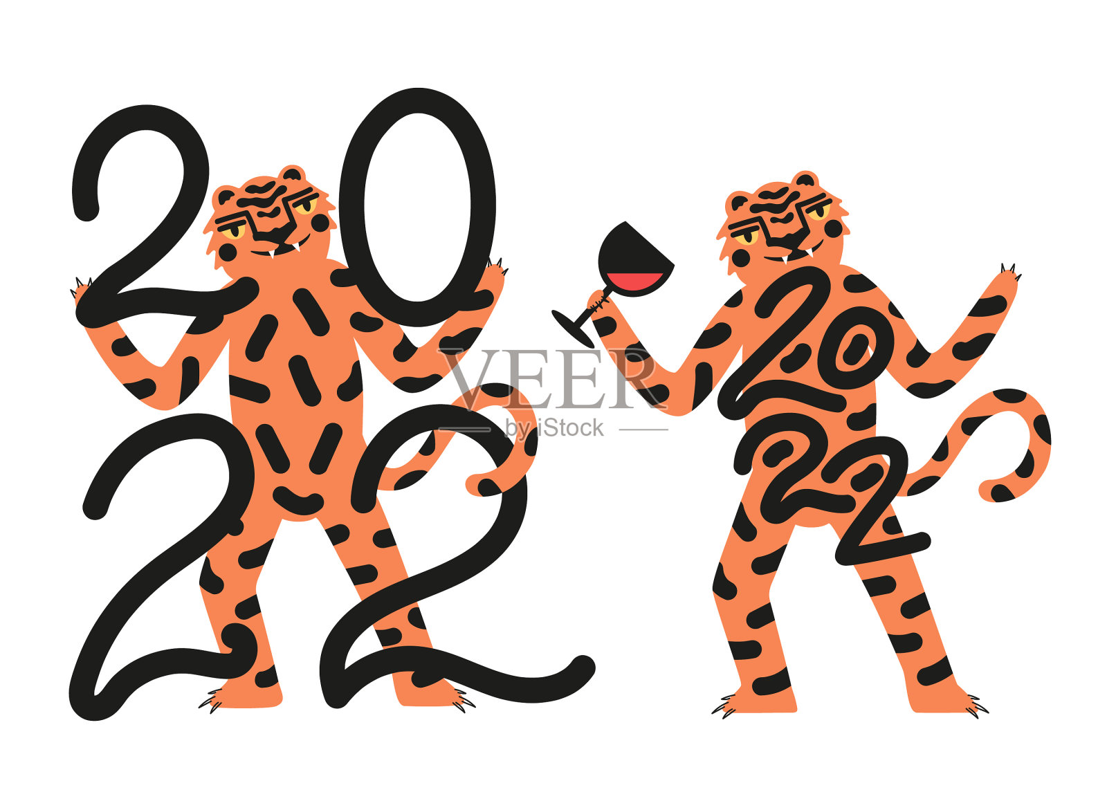 一套抽象的老虎和文字符号设计元素图片