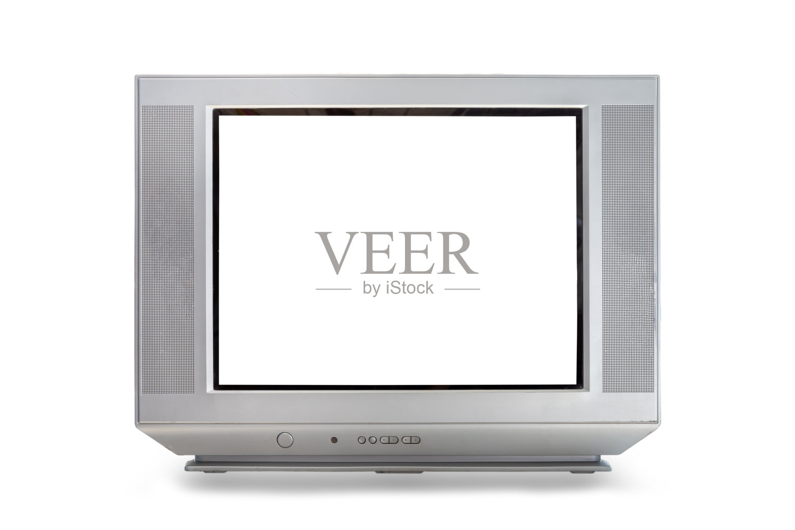 模拟电视接收机隔离白屏剪辑路径在白底。平板电视照片摄影图片