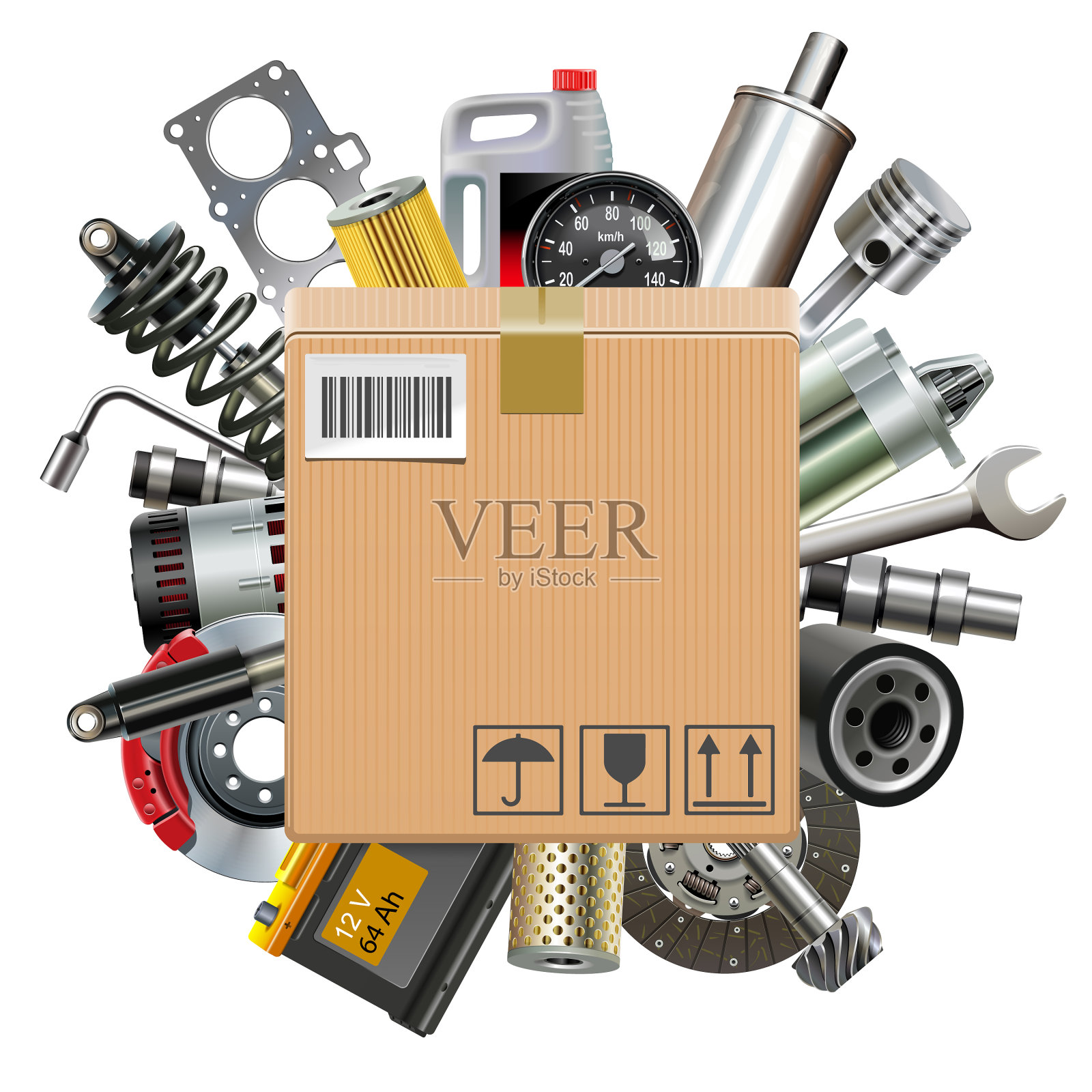 有汽车零件的纸箱设计元素图片