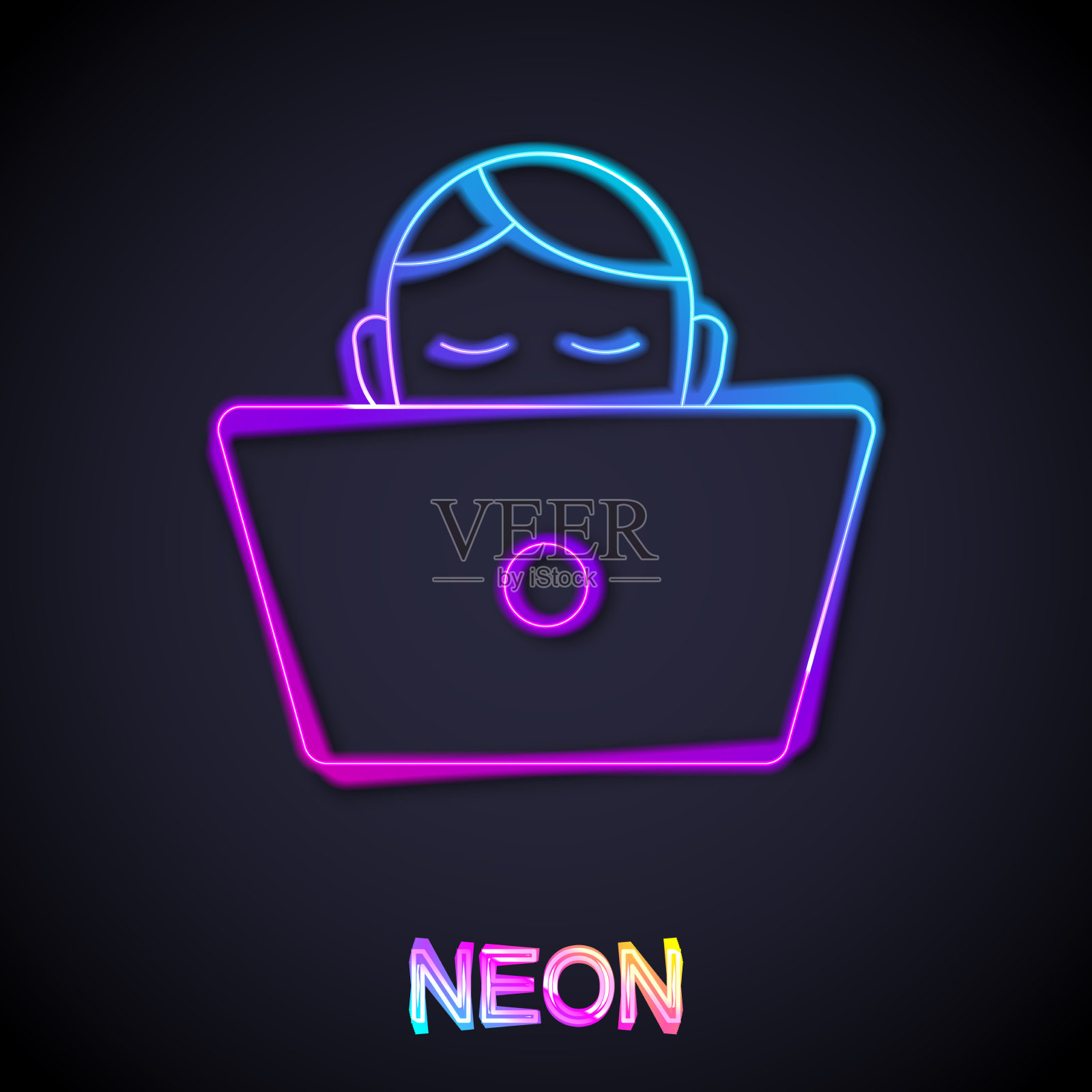 发光的霓虹灯线自由职业者图标孤立上插画图片素材