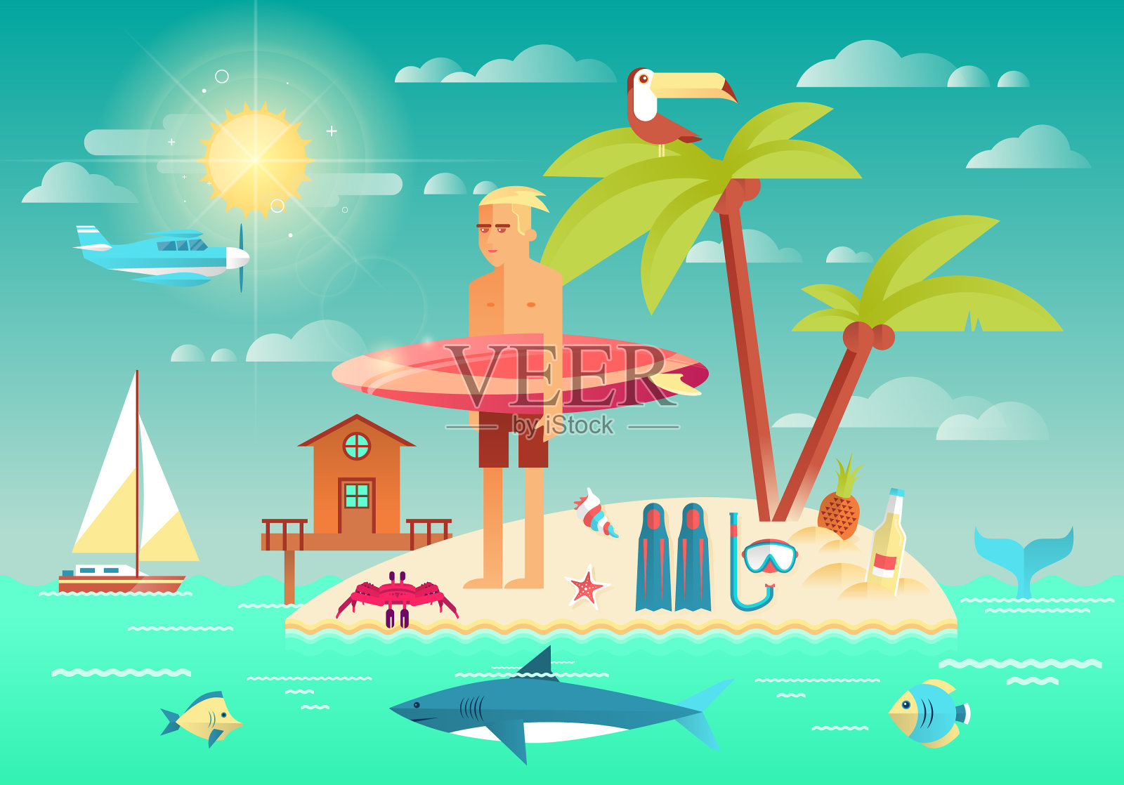 暑假平插画图片素材