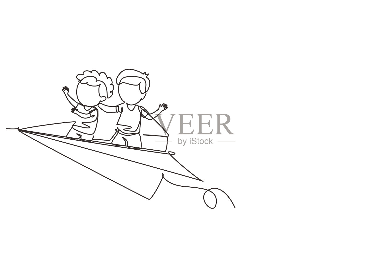 单线画两个快乐的小男孩设计元素图片