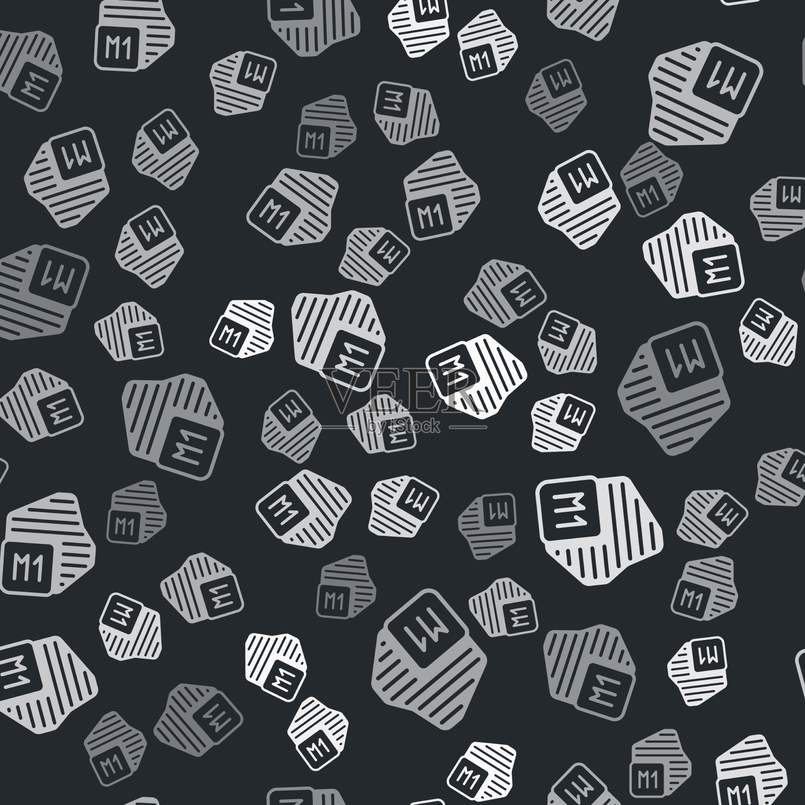 灰色处理器图标隔离无缝图案上插画图片素材