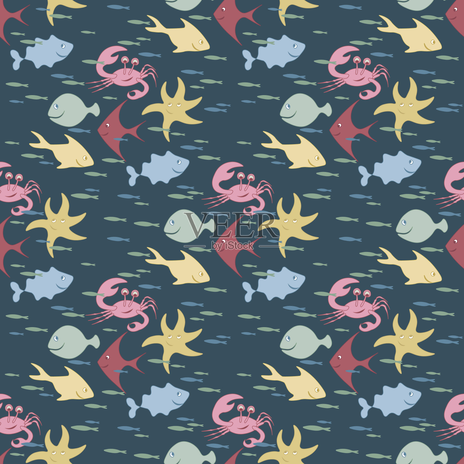 孩子的水下无缝图案与插画图片素材