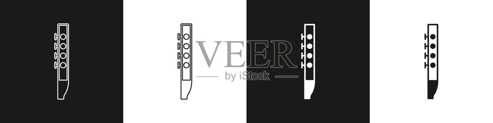 设置长笛图标孤立的黑色和白色图标素材