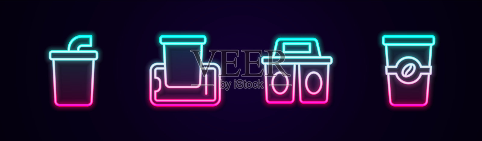 设置线纸玻璃与水食品订购图标素材