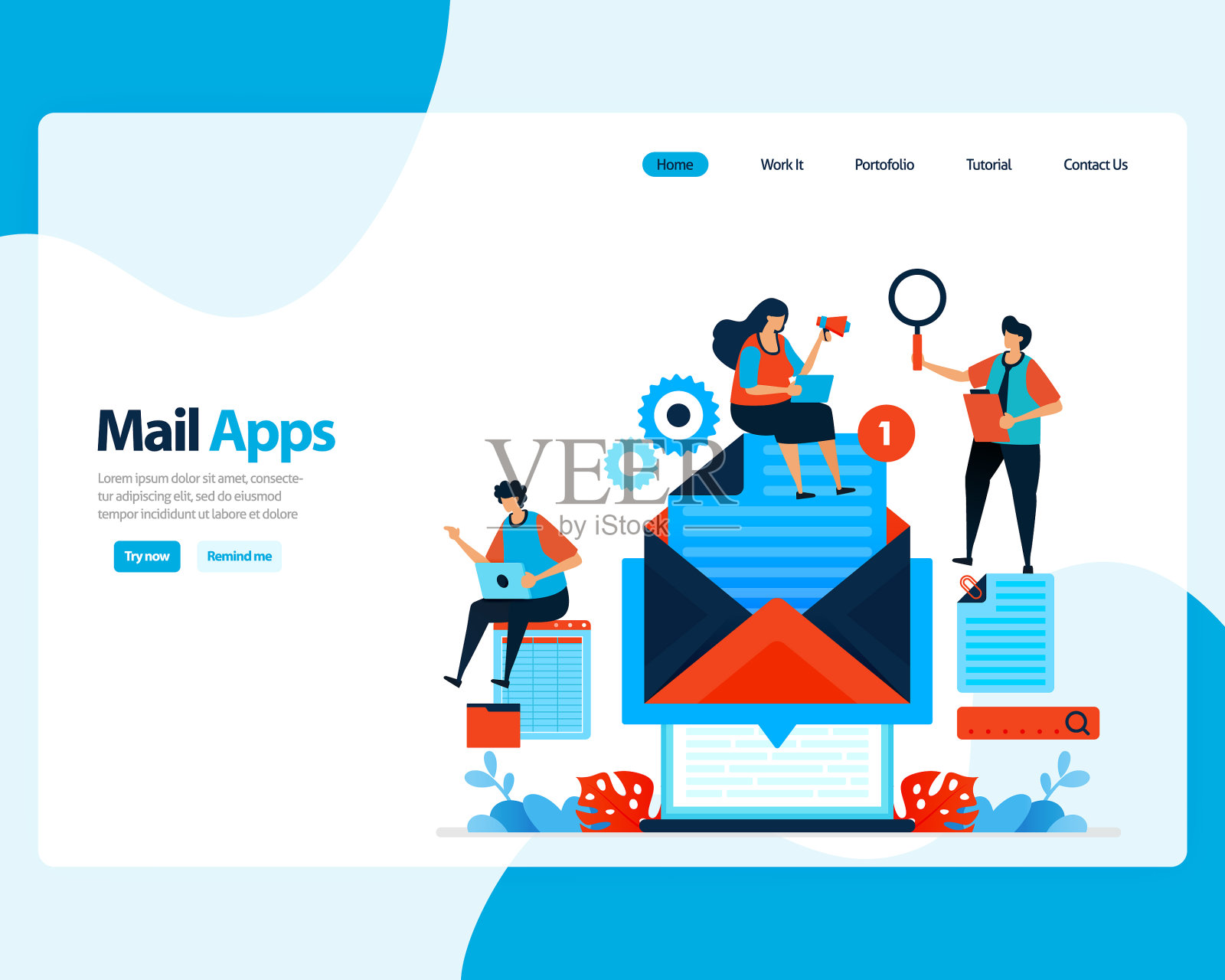 发送接收管理邮件的登录页面插画图片素材