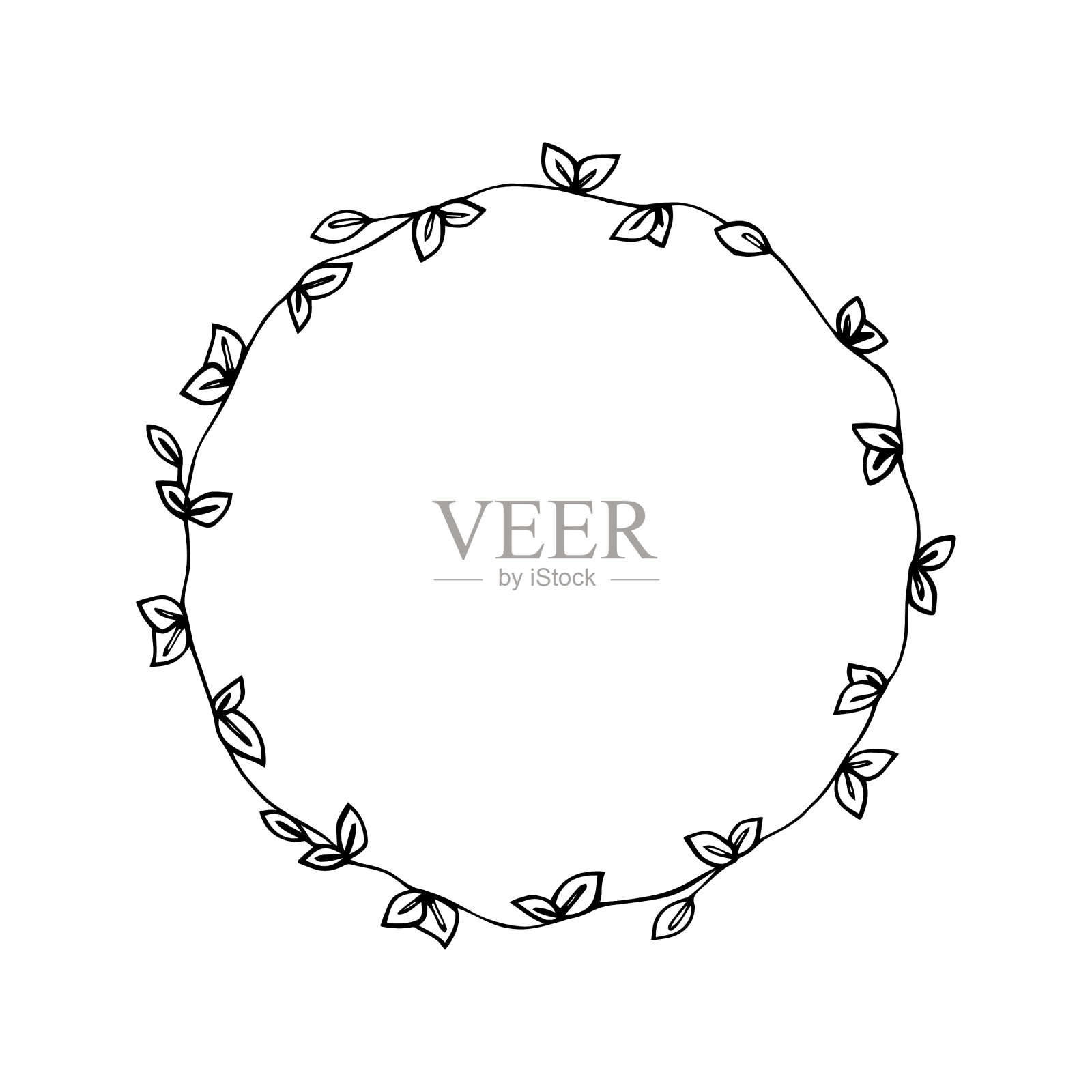 不同叶子的简单小枝编成的花环插画图片素材