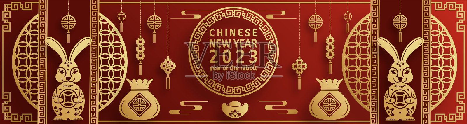 2023兔年中国新年快乐插画图片素材