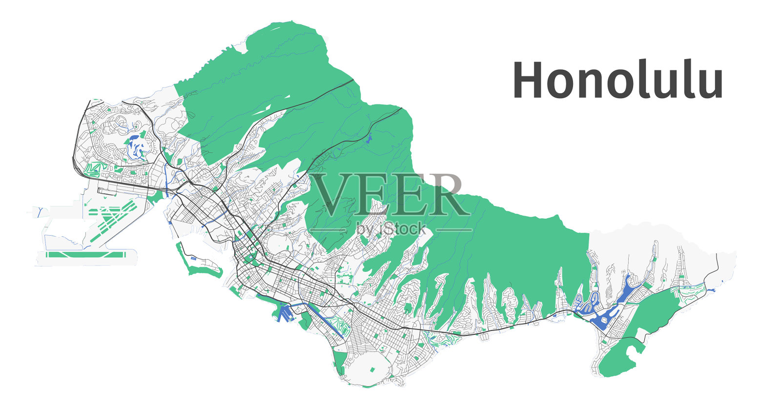 火奴鲁鲁地图详细的火奴鲁鲁城市地图插画图片素材