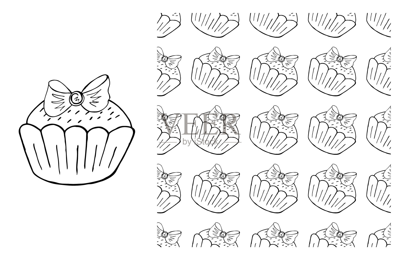 着色蛋糕。集合元素和无缝图案插画图片素材