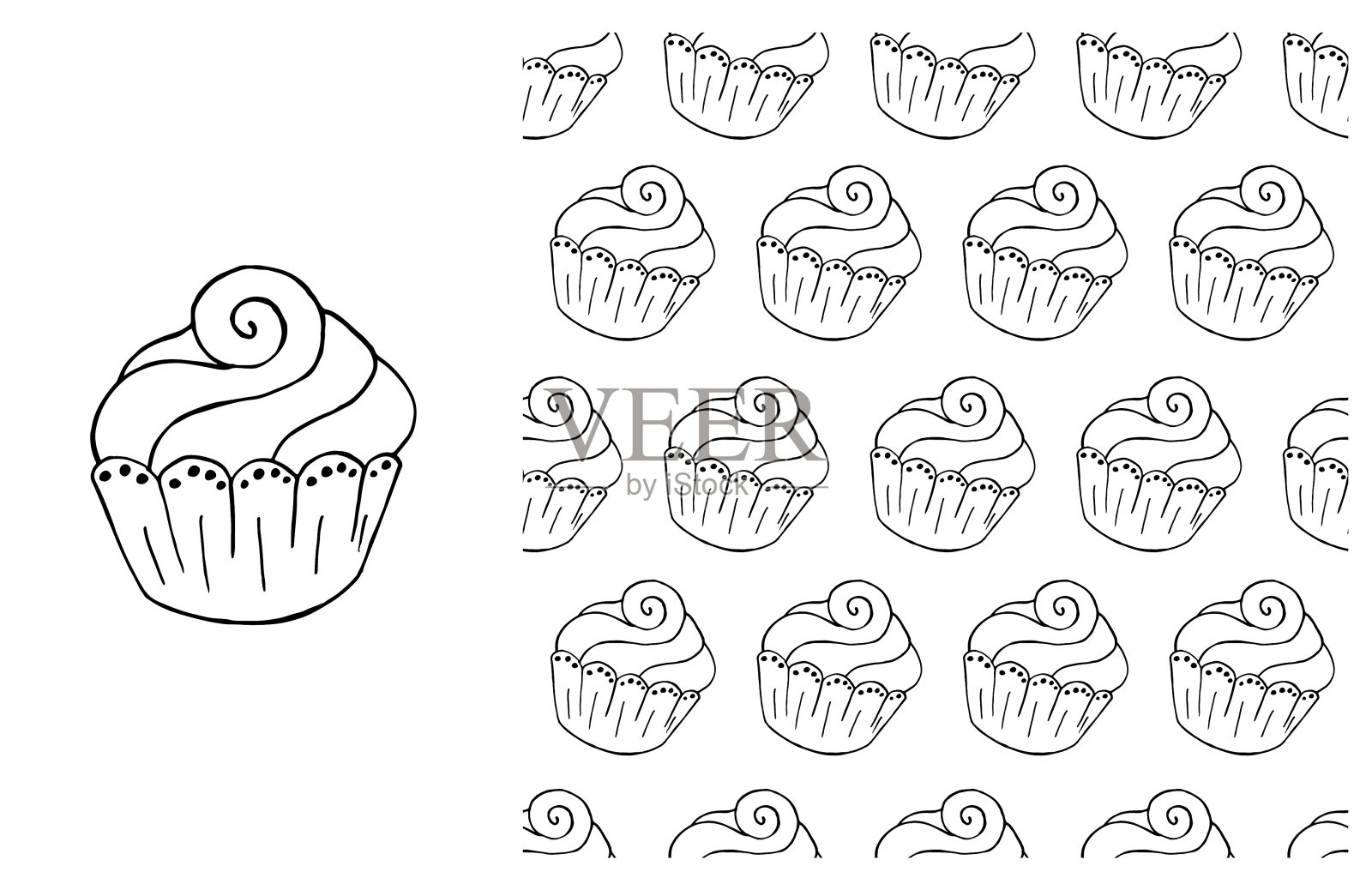 着色蛋糕。集合元素和无缝图案插画图片素材