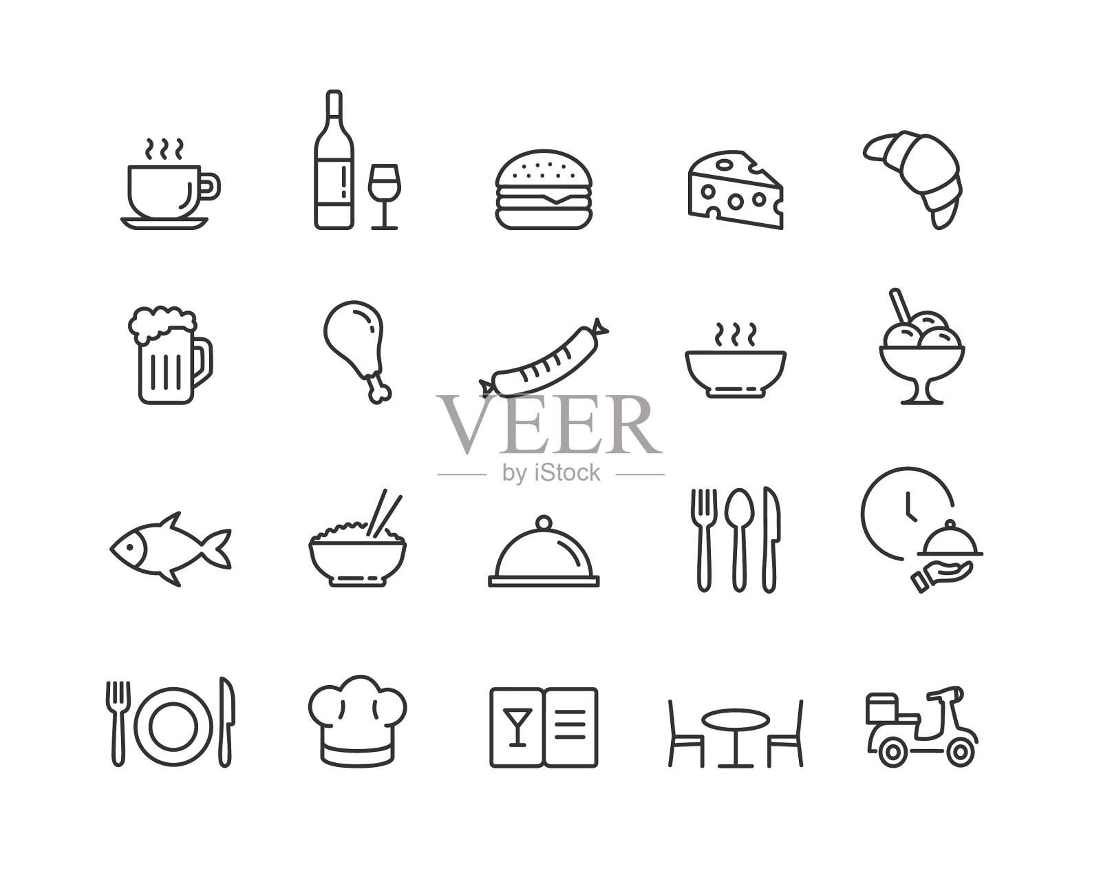 餐厅线图标设置与可编辑的笔画图标素材