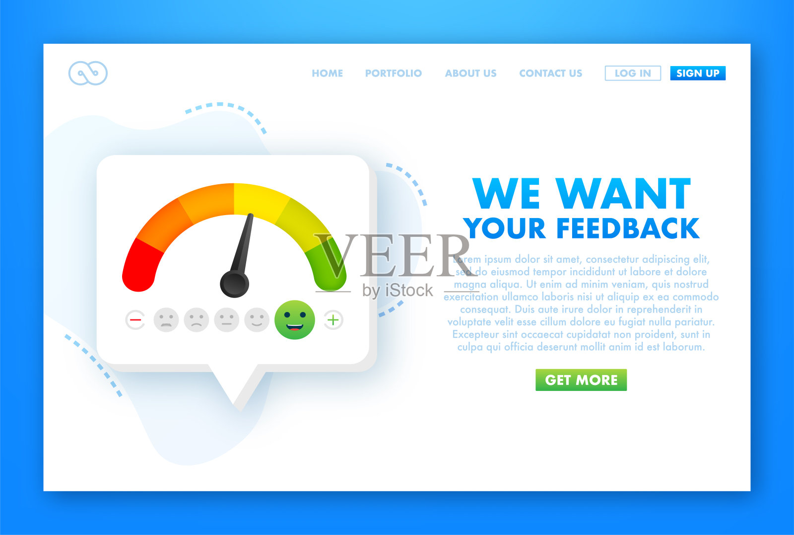 笔记本电脑与标志,我们希望您的反馈。矢量图插画图片素材