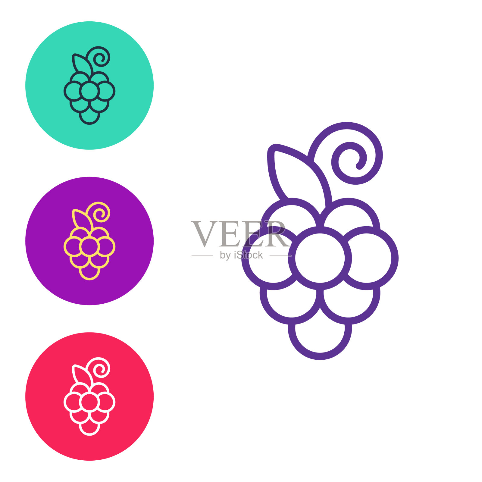 设置线葡萄水果图标孤立在白色图标素材