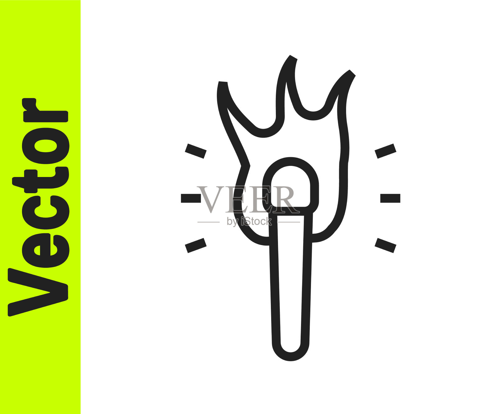 黑色线条火炬火焰图标孤立在白色上插画图片素材