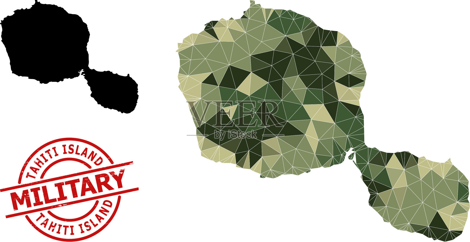 塔希提岛的低聚马赛克地图和划痕插画图片素材