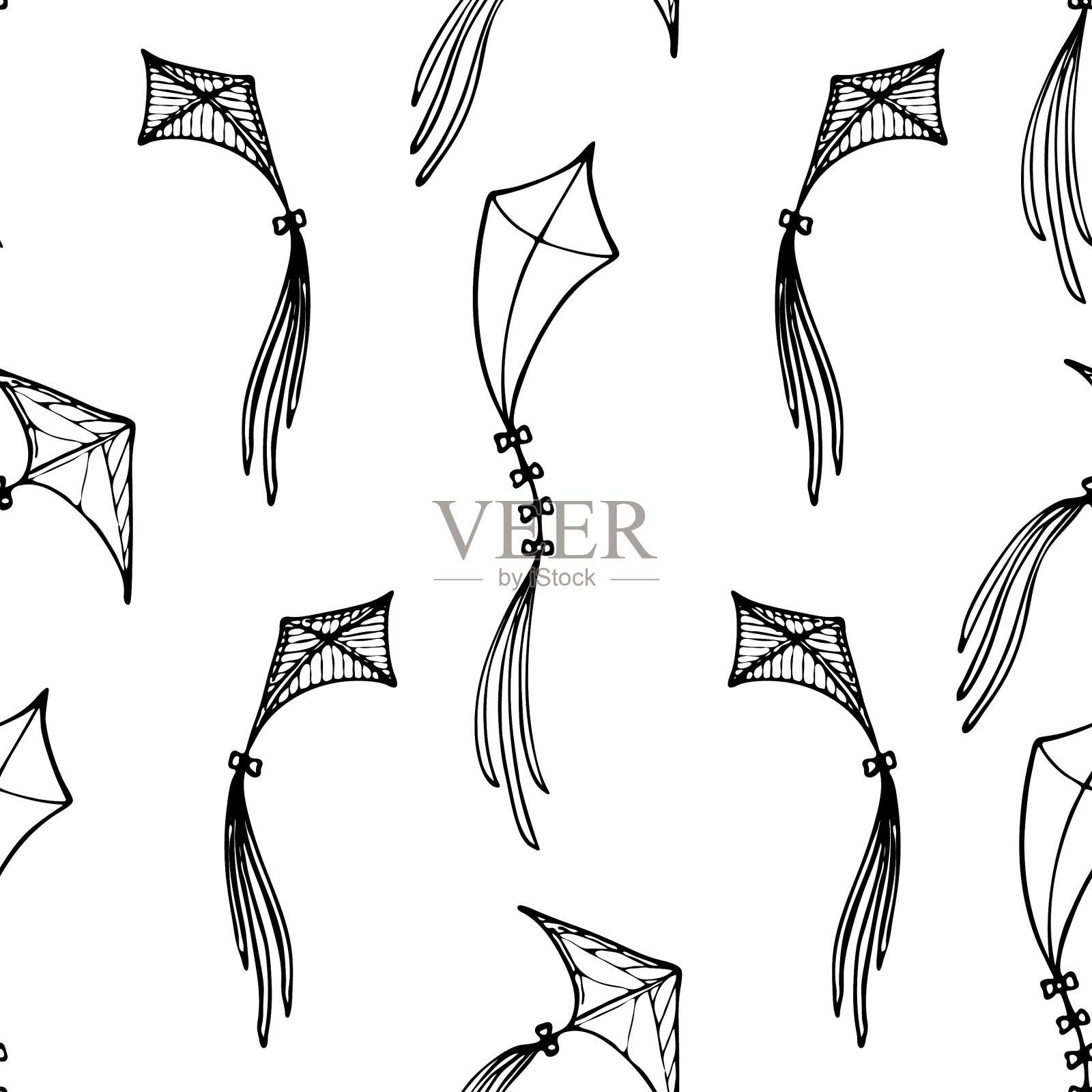 风筝无缝图案涂鸦手绘插画图片素材