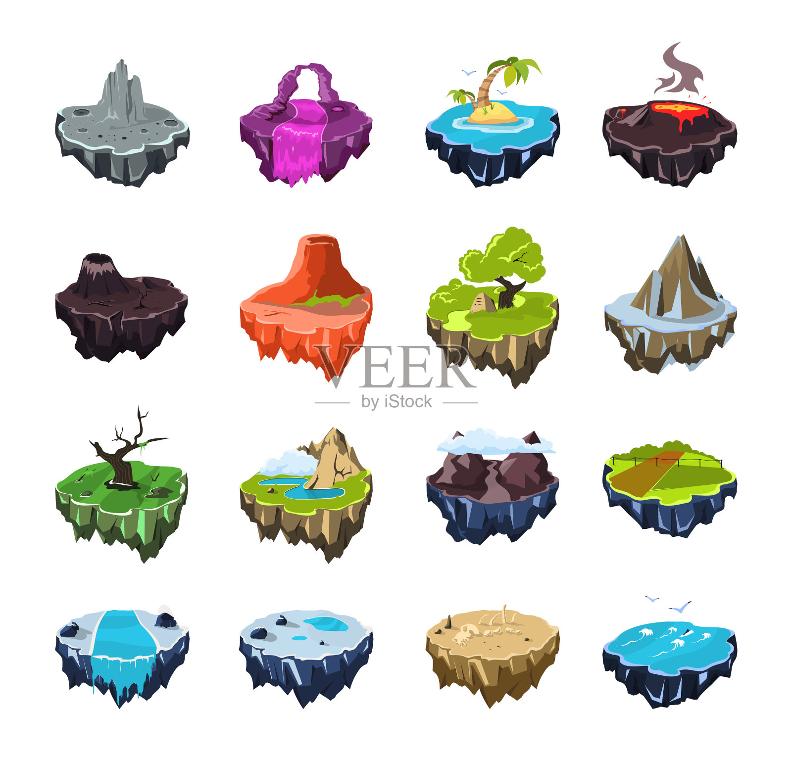 一组梦幻岛屿图标素材