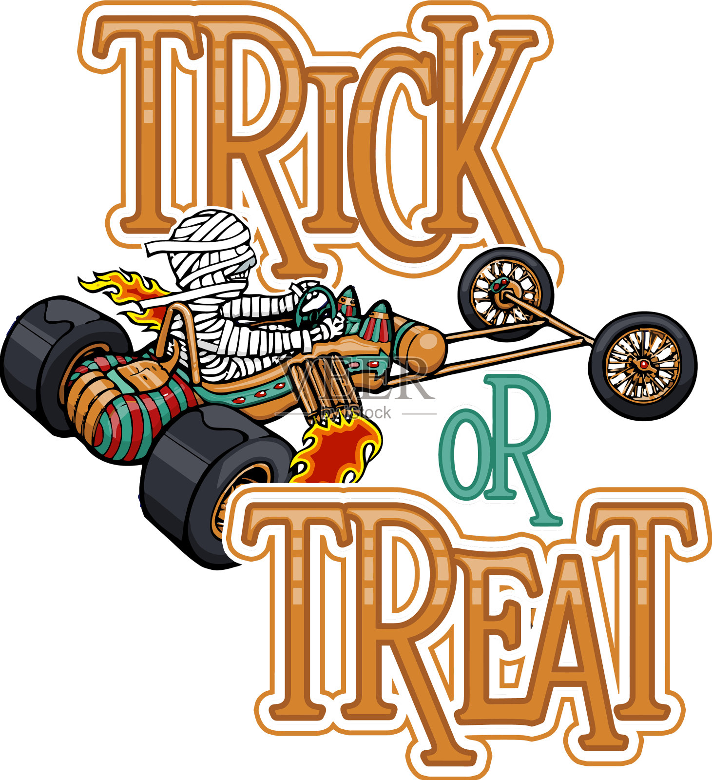 卡通妈妈开着小推车,不给糖就捣蛋设计元素图片