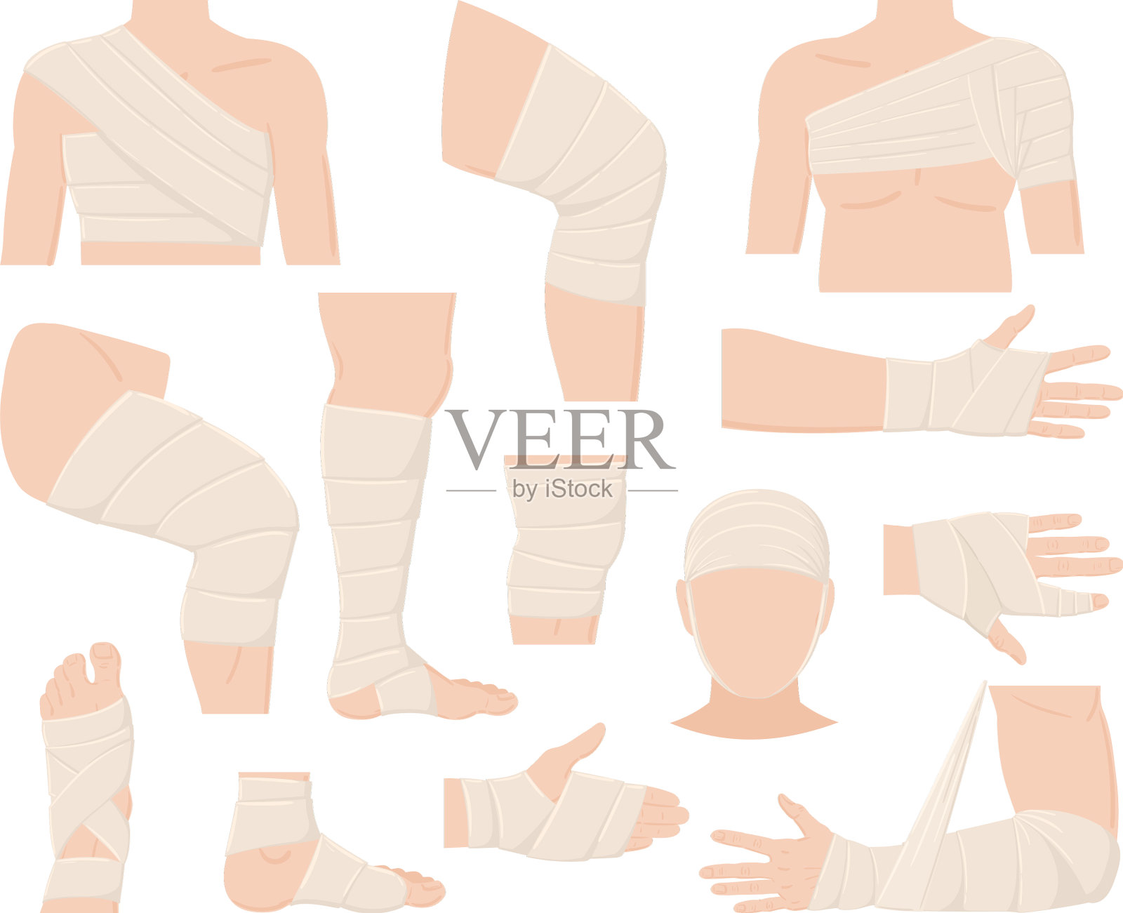 卡通身体受伤部位用绷带包扎设计元素图片