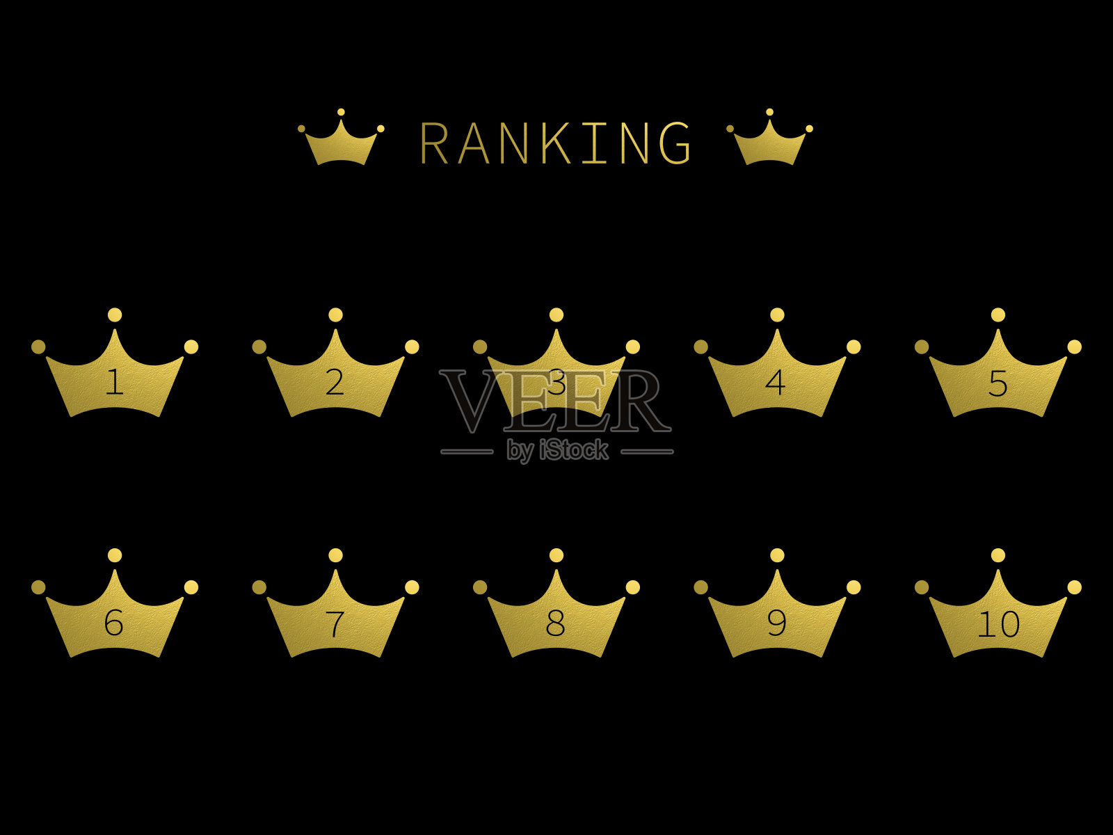 豪华金冠剪影排名数字图标集插画图片素材