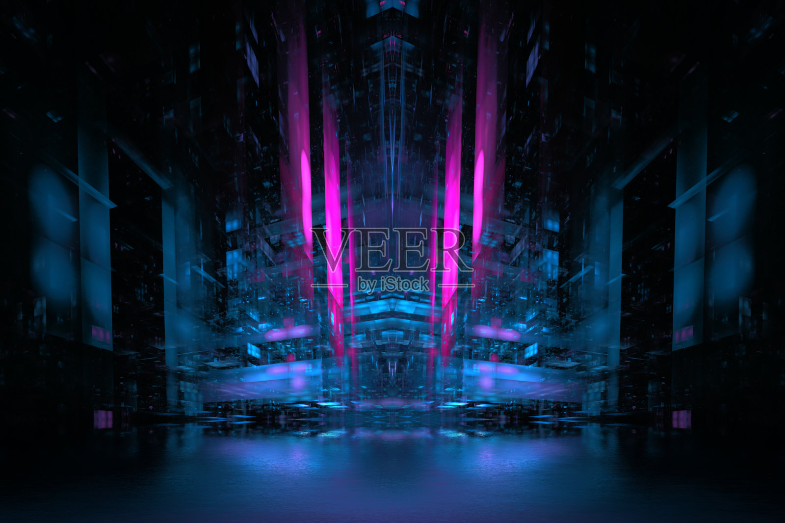 抽象的未来背景明亮的霓虹灯颜色。发光元素的建筑和背景,数字未来,幻想。设计中的数字技术。三维渲染照片摄影图片