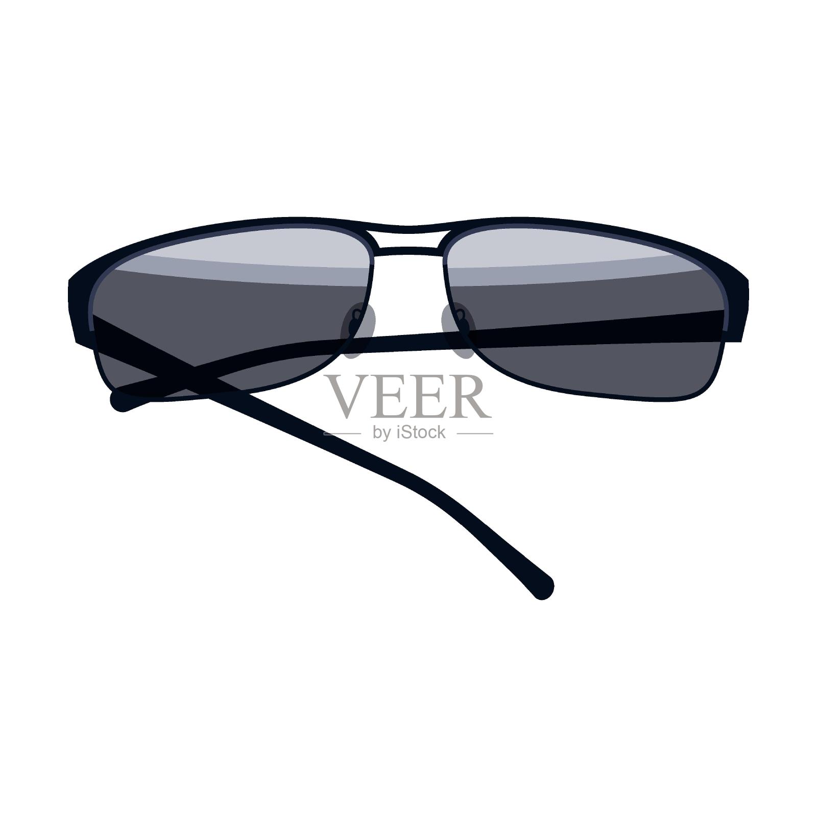 男性残酷的太阳镜。不同形状和颜色的眼镜矢量插图。卡通配件保护眼睛免受阳光的隔离在白色设计元素图片