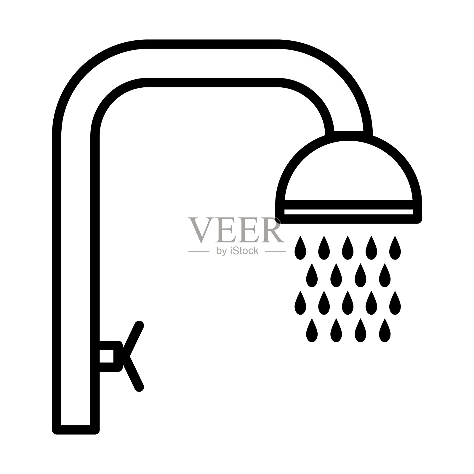 淋浴图标。薄线性淋浴轮廓图标孤立在白色背景。直线矢量淋浴符号,网页和移动的符号。插画图片素材