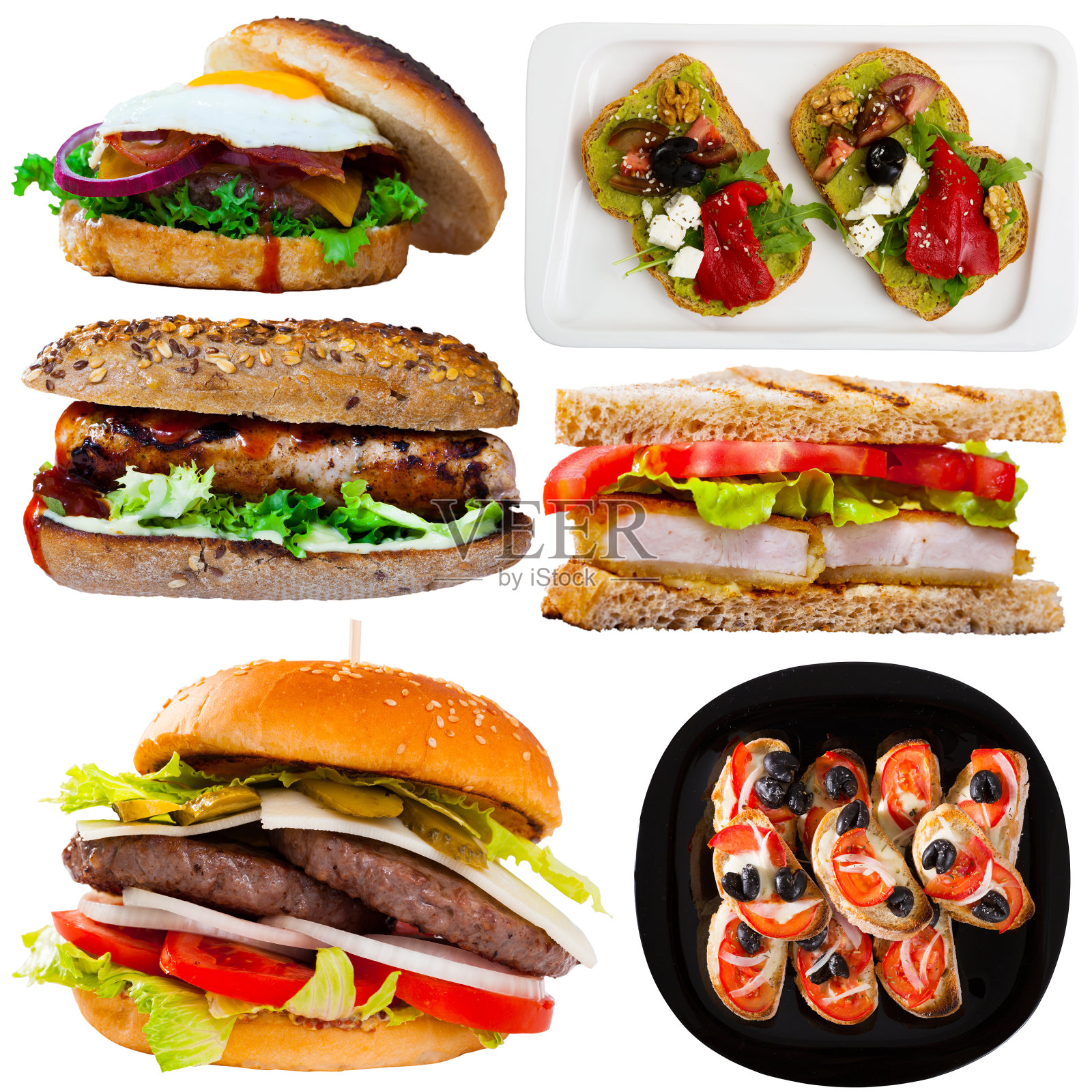 各种汉堡和三明治套装照片摄影图片