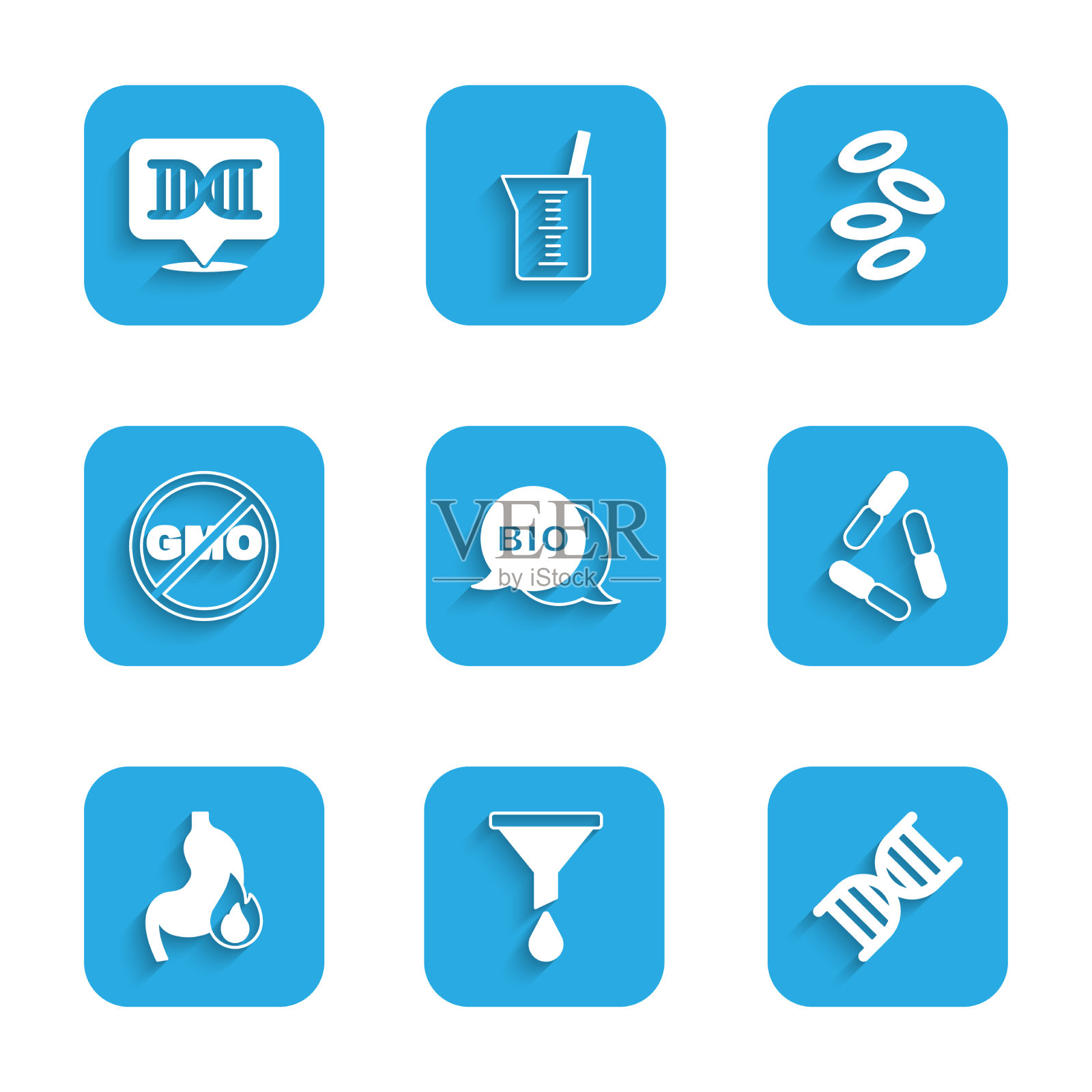 设置生物健康食品漏斗或过滤器DNA符号图标素材