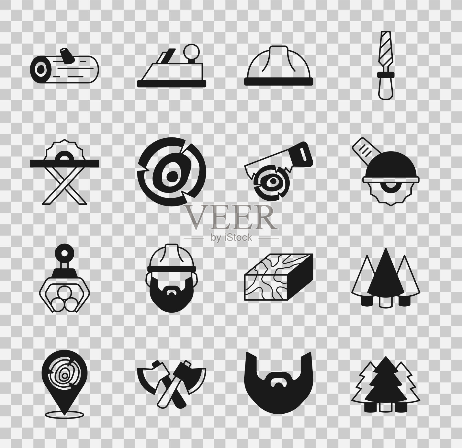 安装圣诞树电锯工人图标素材