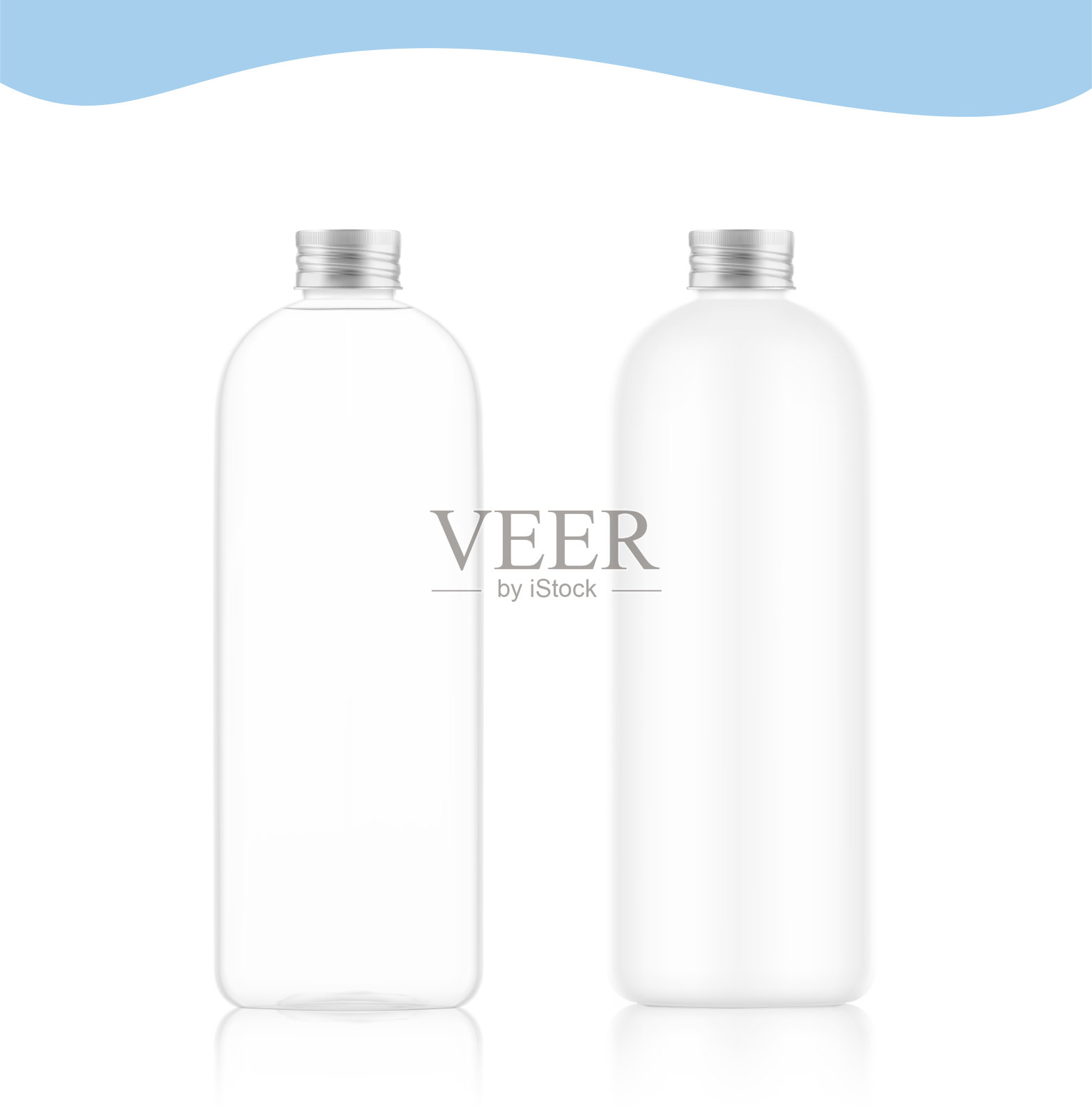 玻璃和塑料瓶与金属螺旋盖模型。插画图片素材