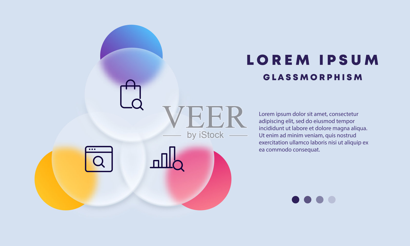 搜索图标。信息图表、业务。放大镜。Glassmorphism风格。矢量线图标的业务和广告插画图片素材