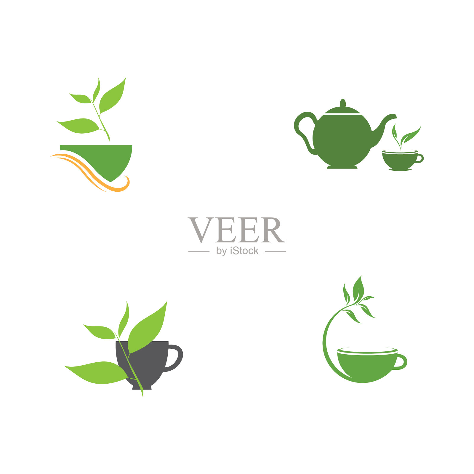 叶芽绿色有机茶杯叶标志图标素材