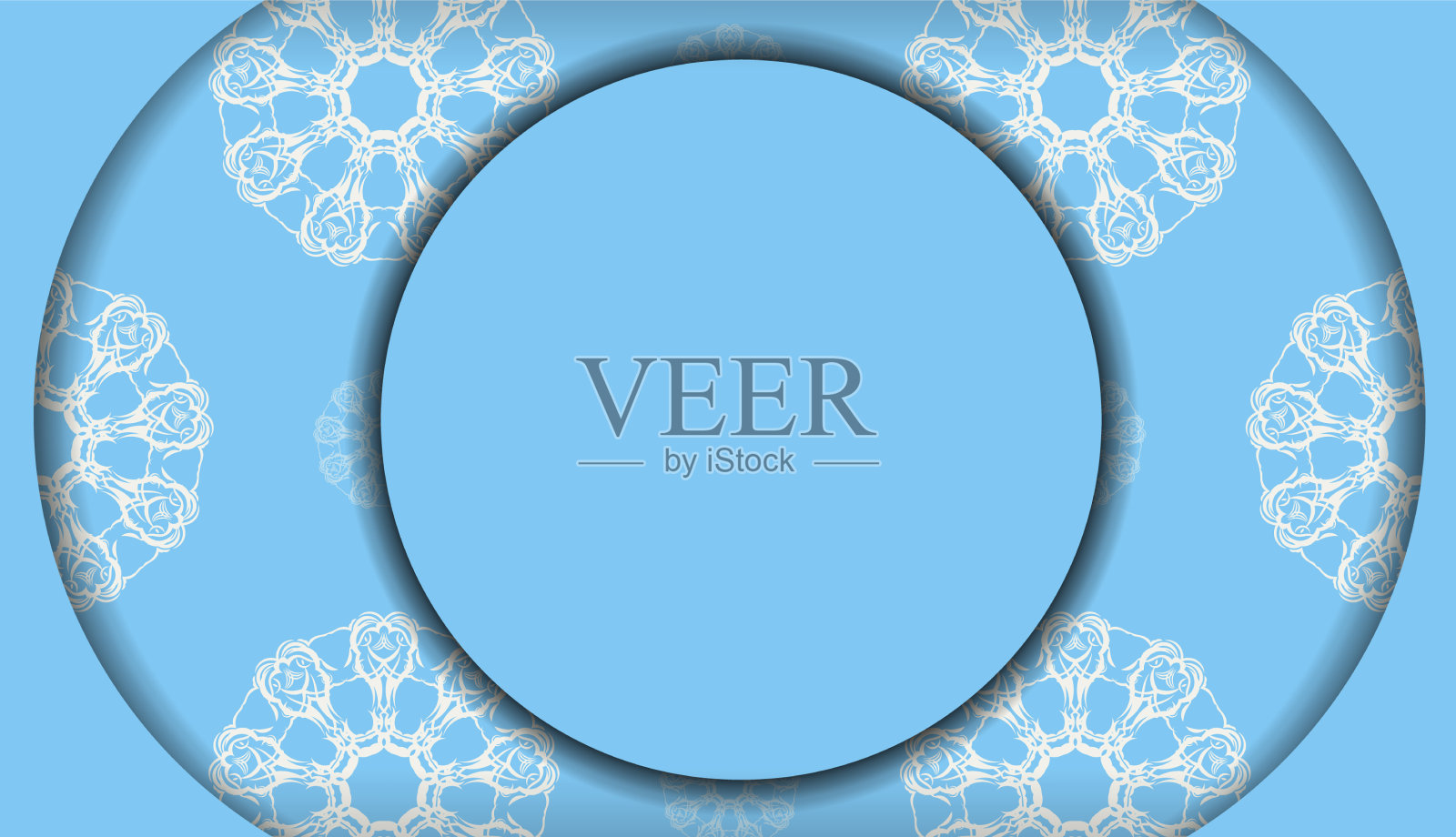 蓝色横幅上有豪华的白色图案和插画图片素材